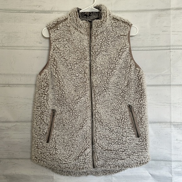 Thread & Supply Off-White Gray Ivory Sherpa Fleece Zip Up Vest Size M - Picture 4 of 13
